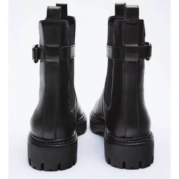 ZARA LEATHER ANKLE BOOTS WITH BUCKLE - Picture 6 of 7